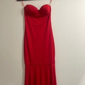 Red strapless gown